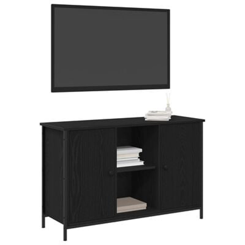 VidaXL Tv-meubel 101x35x65 cm bewerkt hout en staal zwart eikenkleur