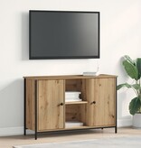 VidaXL Tv-meubel 101x35x65 cm bewerkt hout en staal zwart eikenkleur