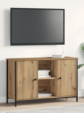 VidaXL Tv-meubel 101x35x65 cm bewerkt hout en staal zwart eikenkleur