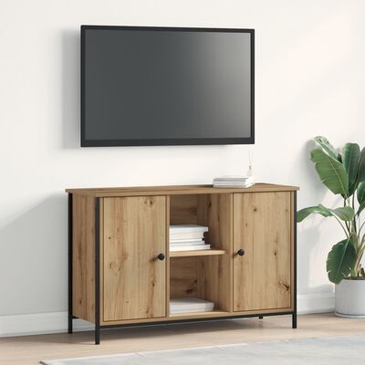 VidaXL Tv-meubel 101x35x65 cm bewerkt hout en staal zwart eikenkleur