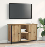VidaXL Tv-meubel 101x35x65 cm bewerkt hout en staal zwart eikenkleur