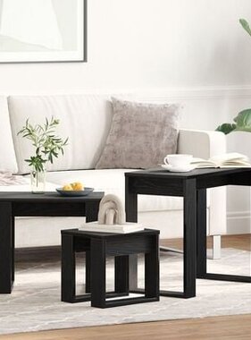 VidaXL 3-delige Tafeltjesset bewerkt hout zwart eikenkleurig