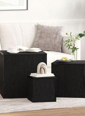 VidaXL 3-delige Bijzettafelset stapelbaar bewerkt hout zwart eiken