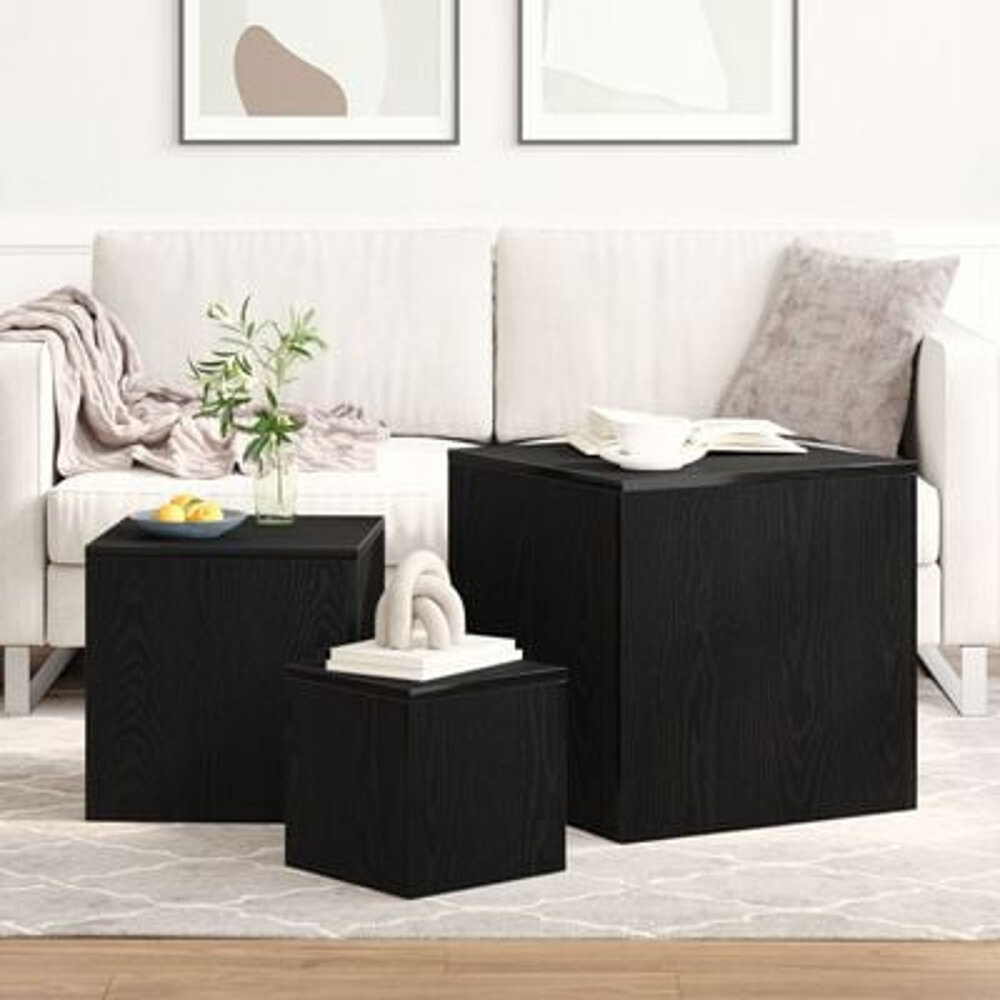 VidaXL 3-delige Bijzettafelset stapelbaar bewerkt hout zwart eiken