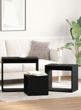 VidaXL Nesting Tafels 3 stuks Zwart Eiken Hout