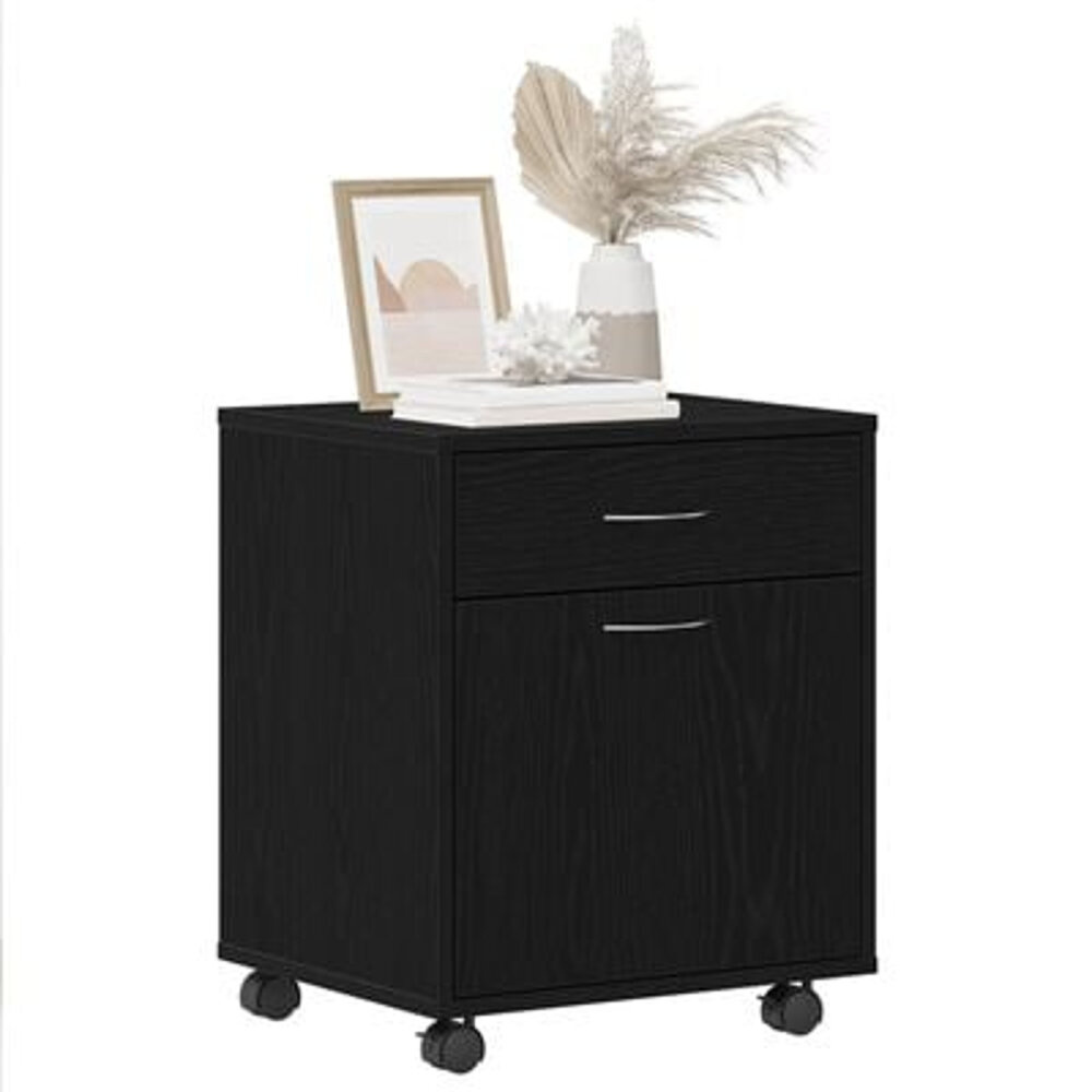 VidaXL Rolling Cabinet Zwart Eiken 45x38x54 cm Bewerkt Hout