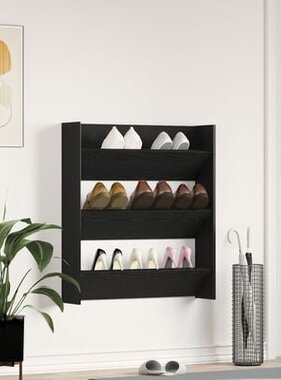 VidaXL Wand Schoenenkast Zwart Eiken 80x18x90 cm Van Hout
