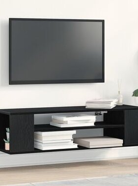 VidaXL Wand-tv-kast Zwart Eiken 100x30x26,5 cm Gemaakt van Hout
