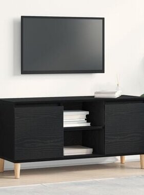 VidaXL Tv-meubel met houten poot 102x35x50 cm zwart eikenkleurig