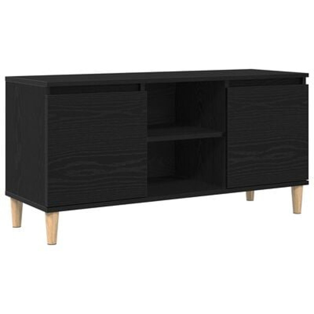 VidaXL Tv-meubel met houten poot 102x35x50 cm zwart eikenkleurig