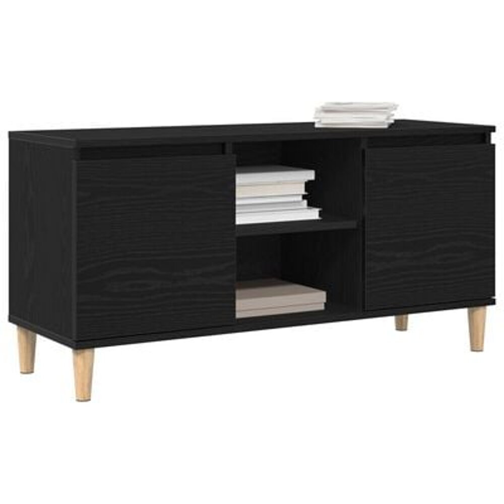 VidaXL Tv-meubel met houten poot 102x35x50 cm zwart eikenkleurig