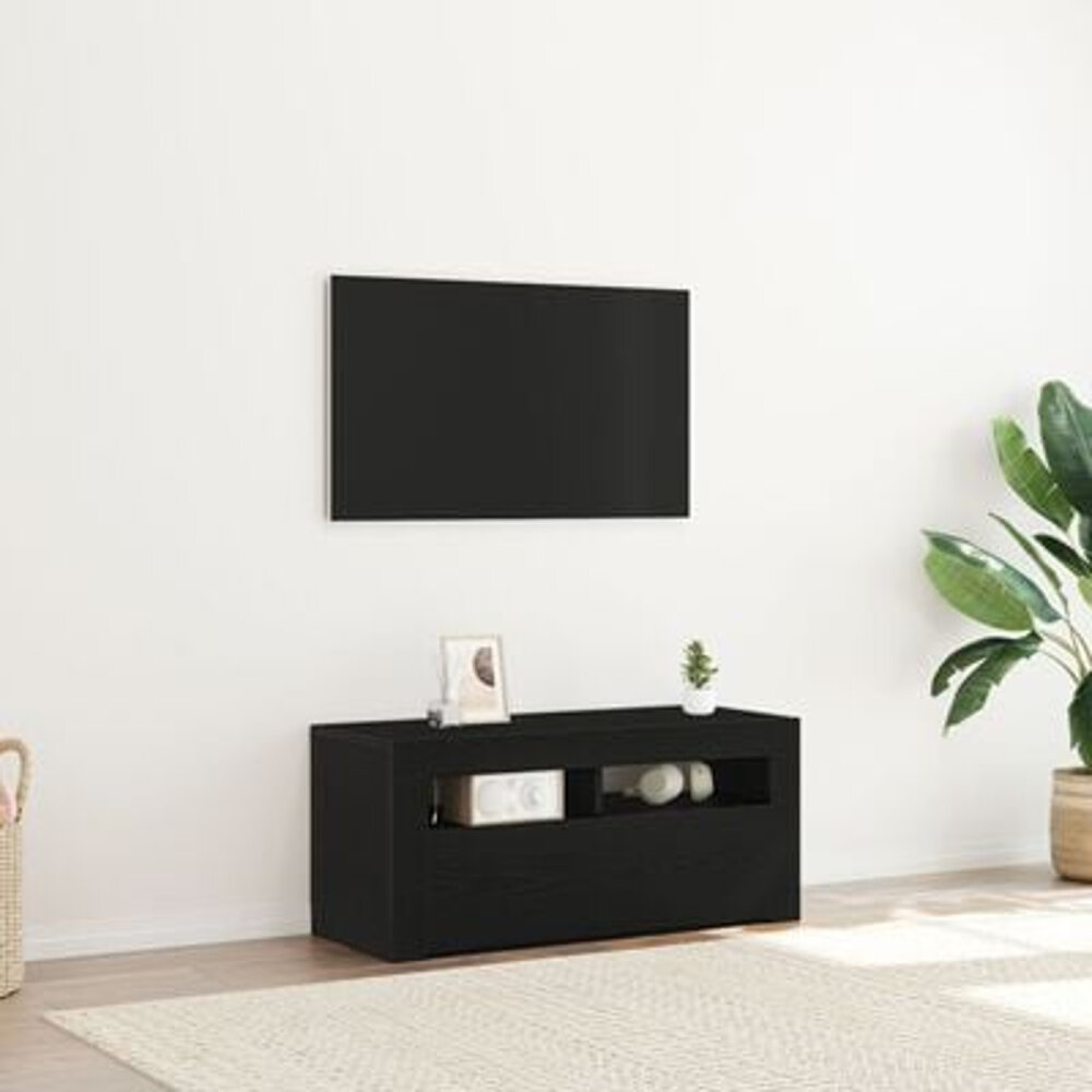 VidaXL TV-meubel met LED 90x35x40 cm bewerkt hout zwart eikenkleurig