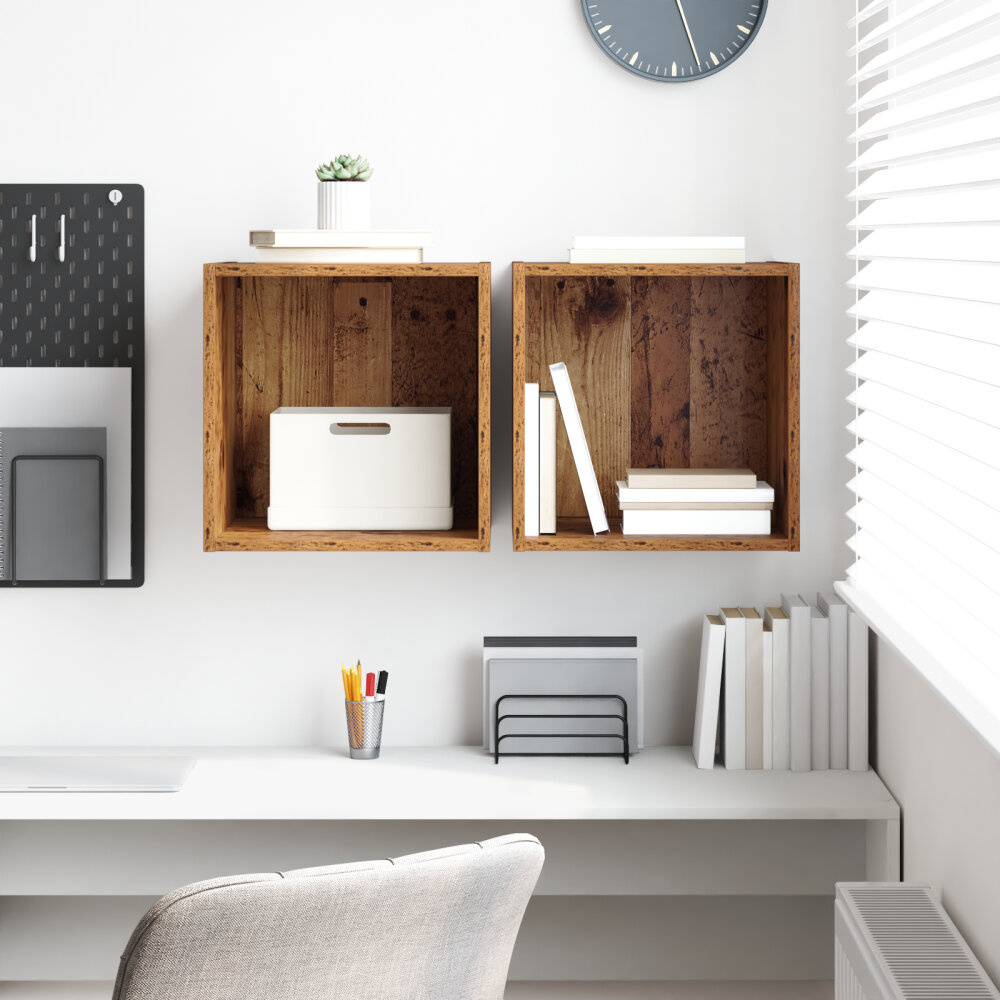 VidaXL Wandkasten 2 Stuks Oud Hout 37x37x37 cm Bewerkt Hout