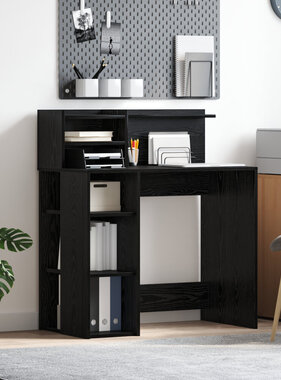 VidaXL Bureau met Opslag Zwart Eiken 90x48x101.5 cm Bewerkt hout