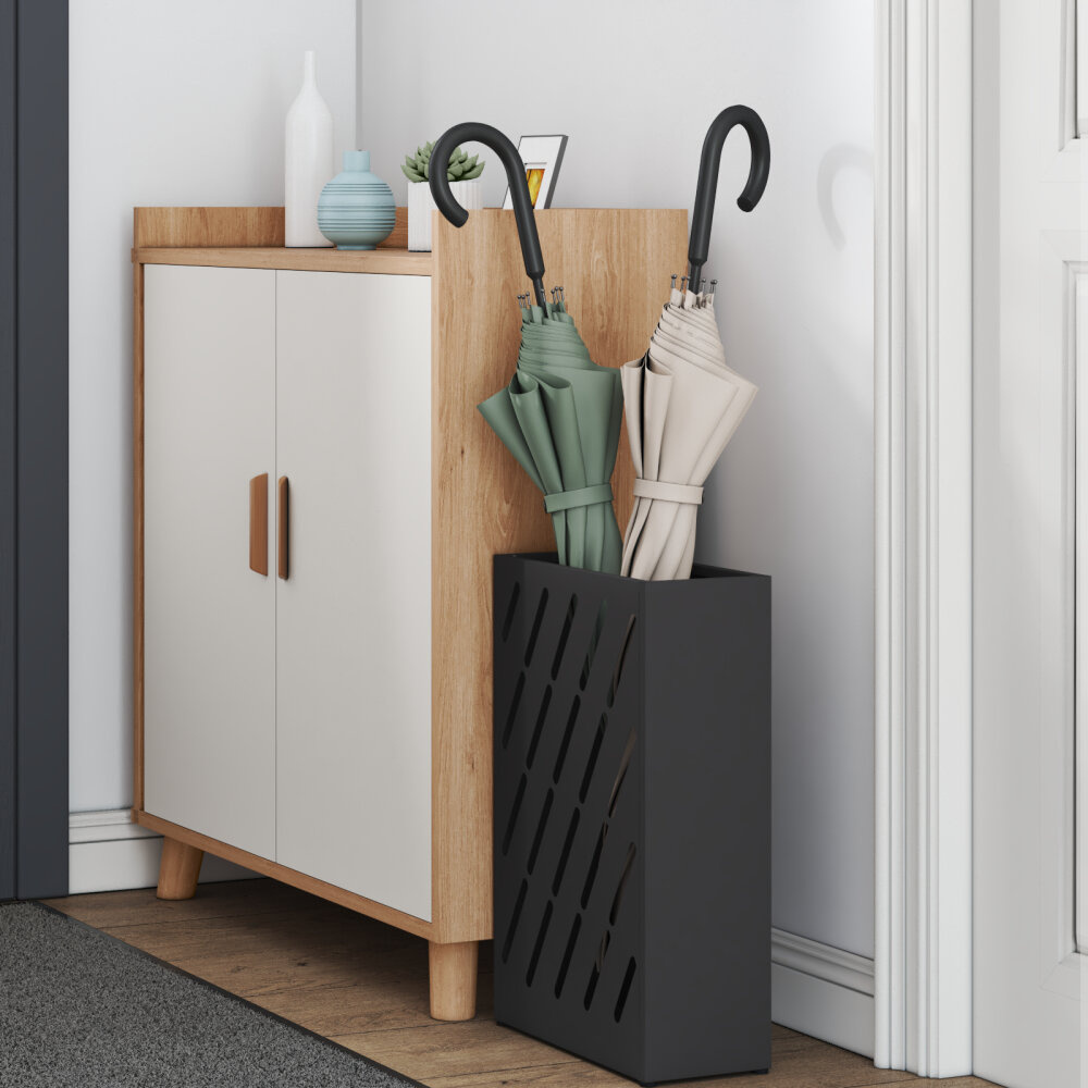 VidaXL Paraplubak Zwart Metaal Medium Paraplubak Rechthoekig Modern