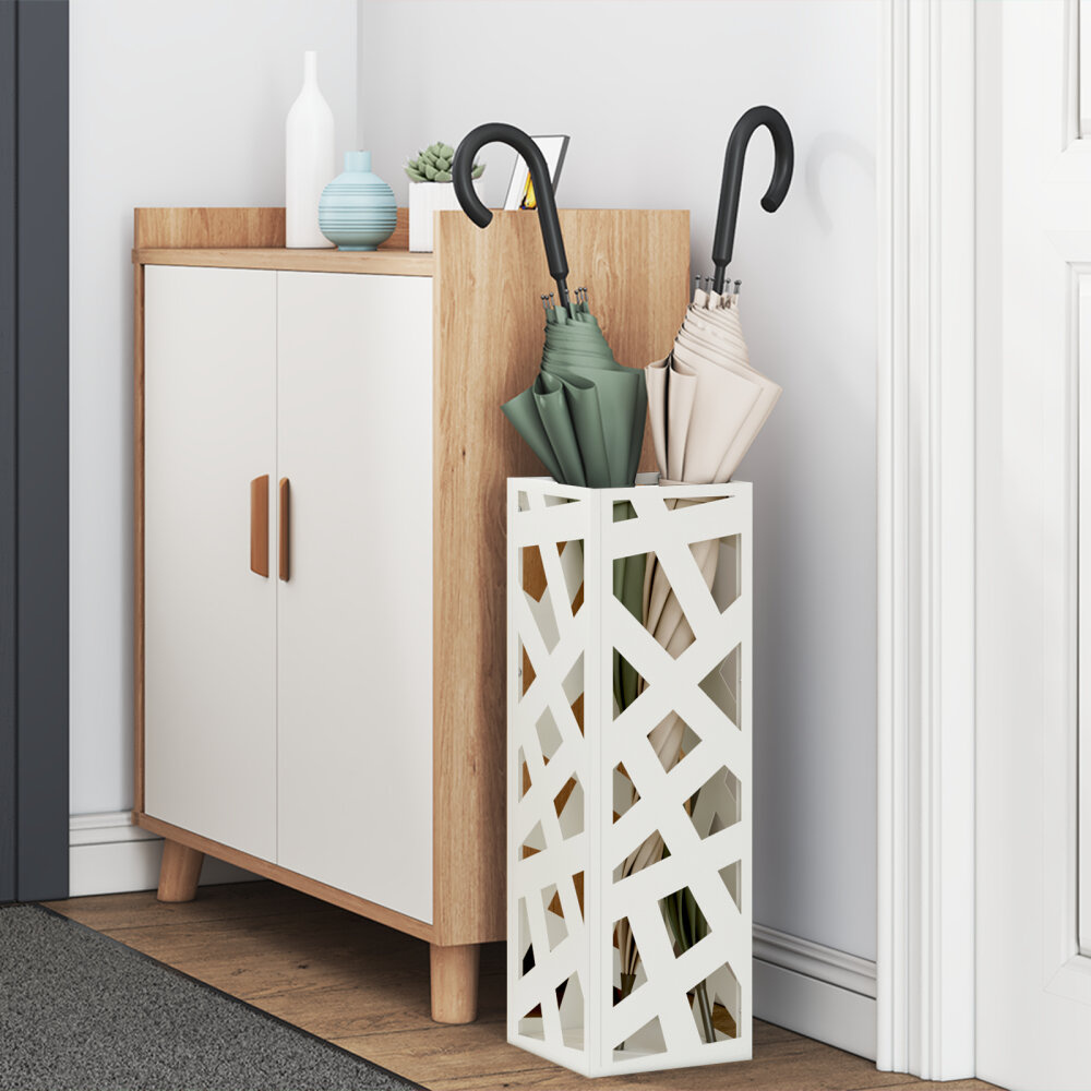 VidaXL Parapluhouder Wit Metaal Standaard Parapluhouder Rechthoekig