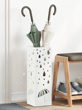 VidaXL Paraplubak Wit Metaal Standaard Motief Paraplubak Rechthoekig