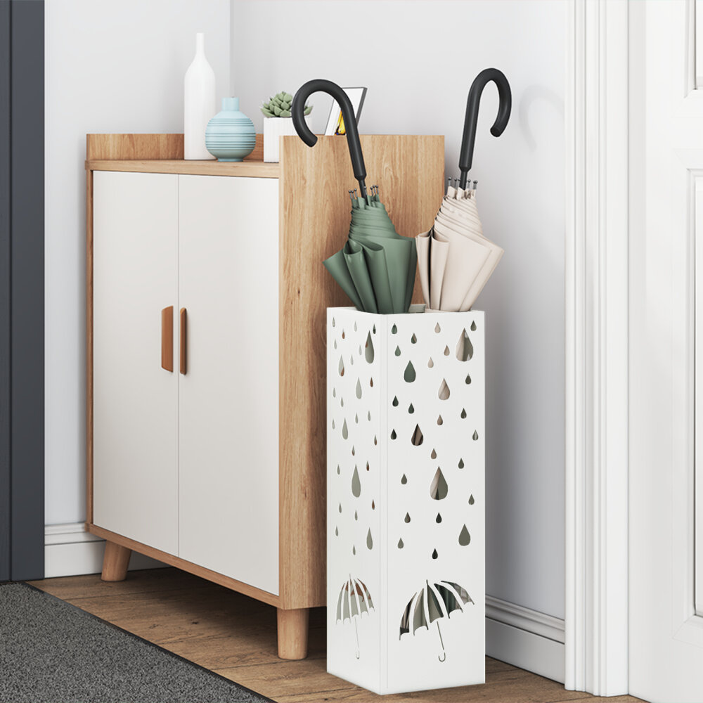 VidaXL Paraplubak Wit Metaal Standaard Motief Paraplubak Rechthoekig