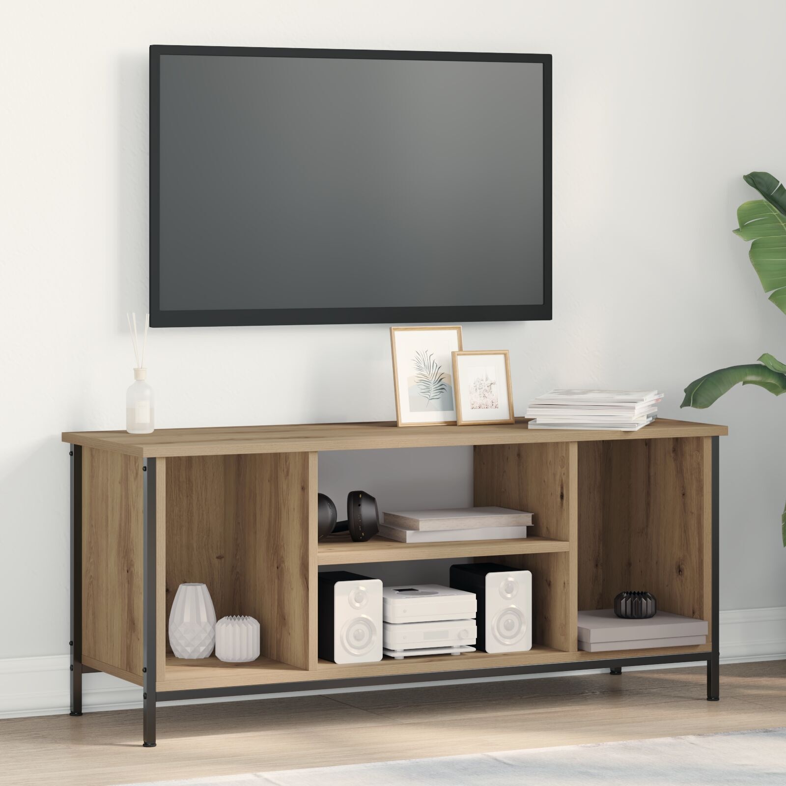 VidaXL TV-meubel Eiken Geengineerd hout, Metaal 102 x 35 x 45 cm