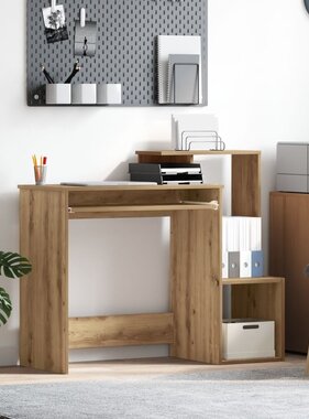 VidaXL Eiken Computerbureau Artisan Eiken Spaanplaat Middelgroot Opslag