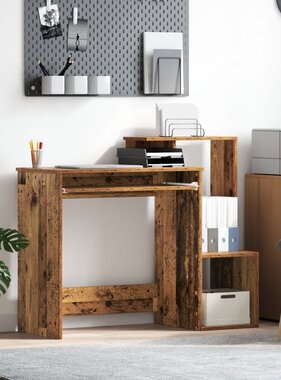 VidaXL Bruin Computerbureau Oude Hout Bewerkt Hout Middelgroot Opslag