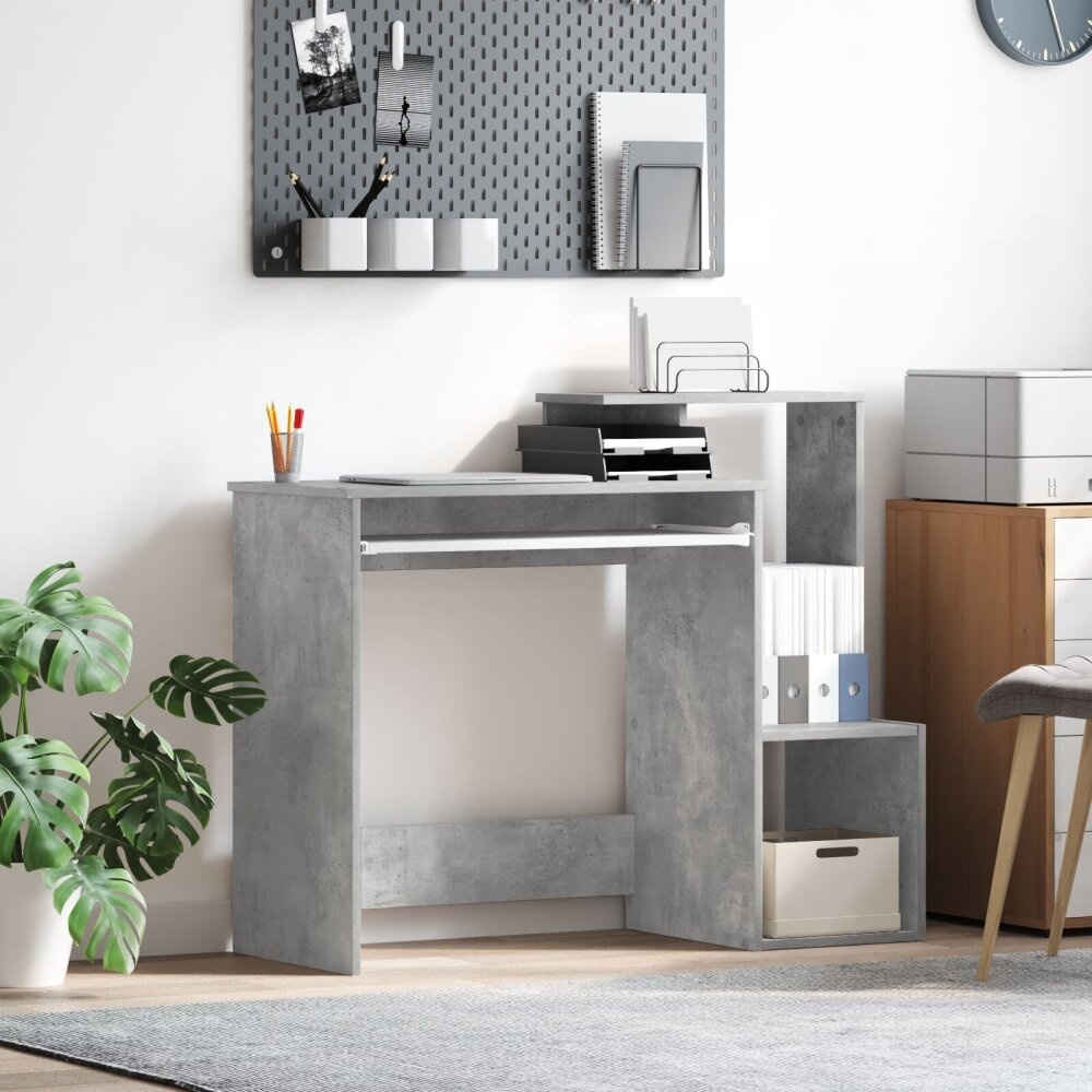 VidaXL Grijs Computerbureau Beton grijs Spaanplaat met betonlook