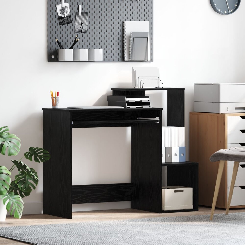 VidaXL Zwart Eiken Computerbureau Zwart Eiken Bewerkt hout, MDF Gemiddeld