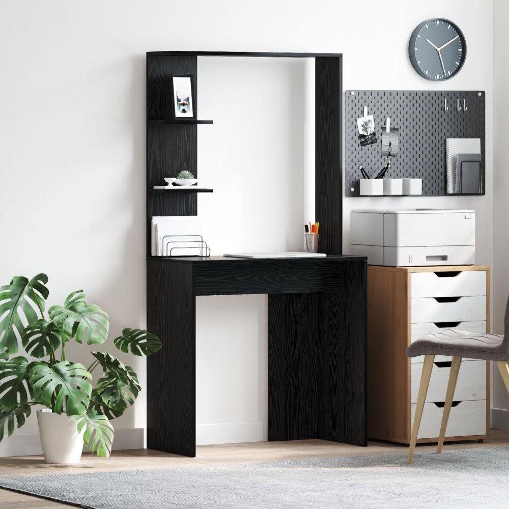 VidaXL Zwart Eiken Bureau Zwart eiken Massief hout, MDF Compact