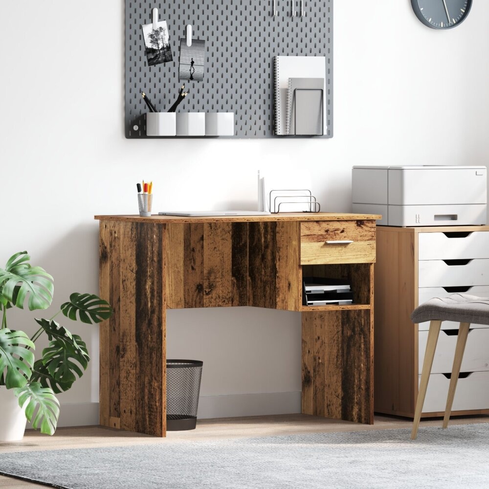 VidaXL Bureau met Opslag Oud Hout 90x49.5x75 cm Behandeld Hout