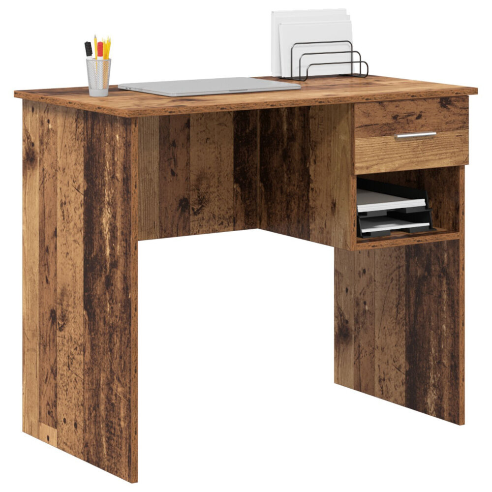 VidaXL Bureau met Opslag Oud Hout 90x49.5x75 cm Behandeld Hout