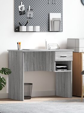VidaXL Bureau met Opslag Grijs Sonoma 90x49.5x75 cm Bewerkt Hout