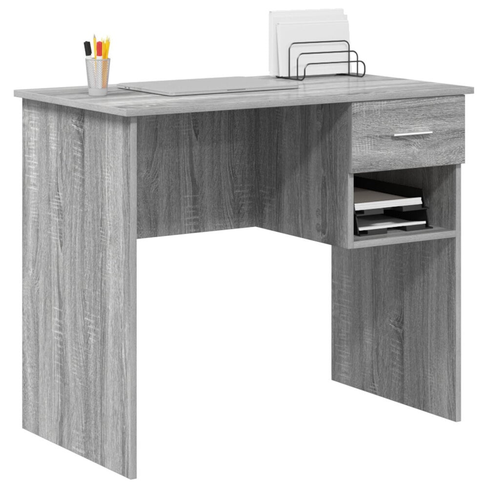 VidaXL Bureau met Opslag Grijs Sonoma 90x49.5x75 cm Bewerkt Hout