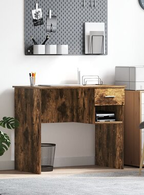 VidaXL Bureau met Opslag Gerookt Eiken 90x49.5x75 cm Gefabriceerd hout