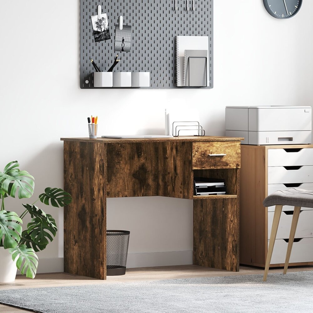 VidaXL Bureau met Opslag Gerookt Eiken 90x49.5x75 cm Gefabriceerd hout