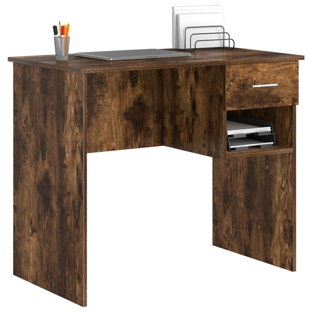 VidaXL Bureau met Opslag Gerookt Eiken 90x49.5x75 cm Gefabriceerd hout