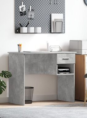 VidaXL Bureau met Opbergruimte Beton Grijs 90x49.5x75 cm Gefabriceerd hout