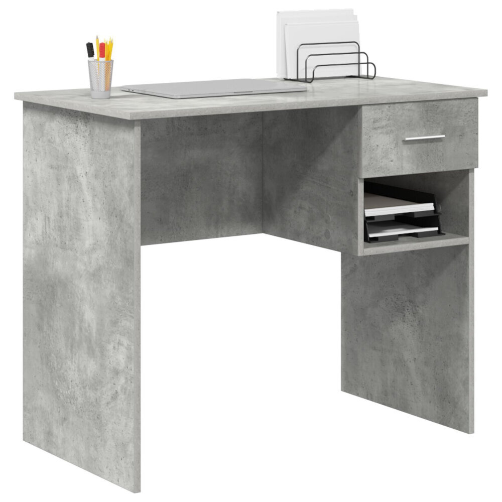VidaXL Bureau met Opbergruimte Beton Grijs 90x49.5x75 cm Gefabriceerd hout
