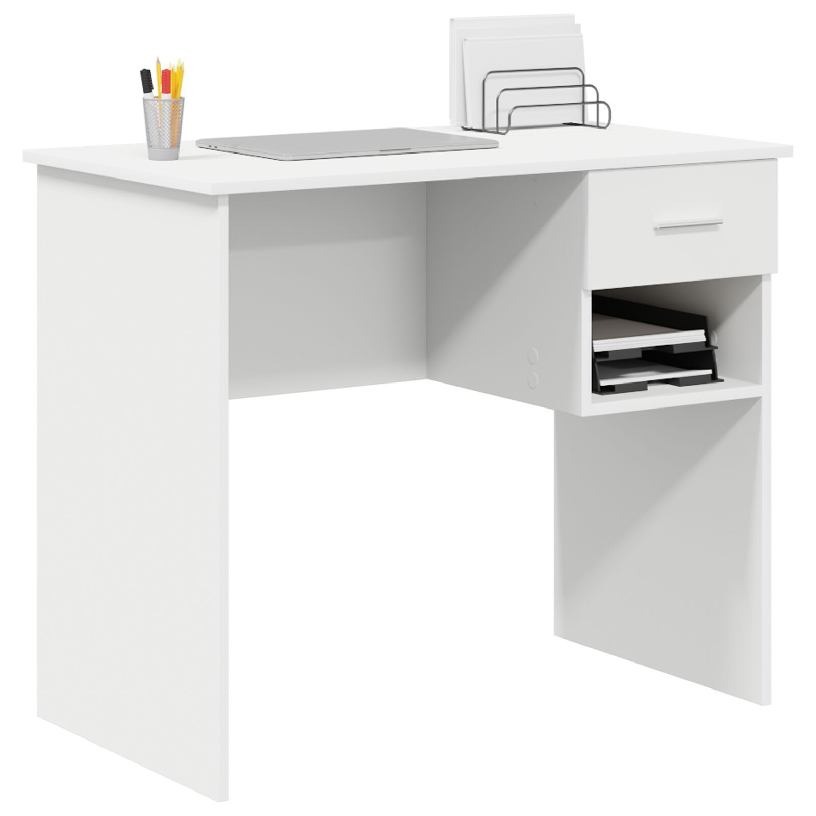 VidaXL Bureau met Opslag Wit 90x49.5x75 cm Ingenomen hout