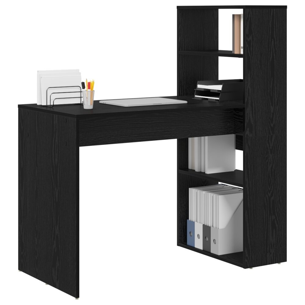 VidaXL Bureau met Opbergruimte Zwart Eiken 113x54x120 cm Bewerkt Hout