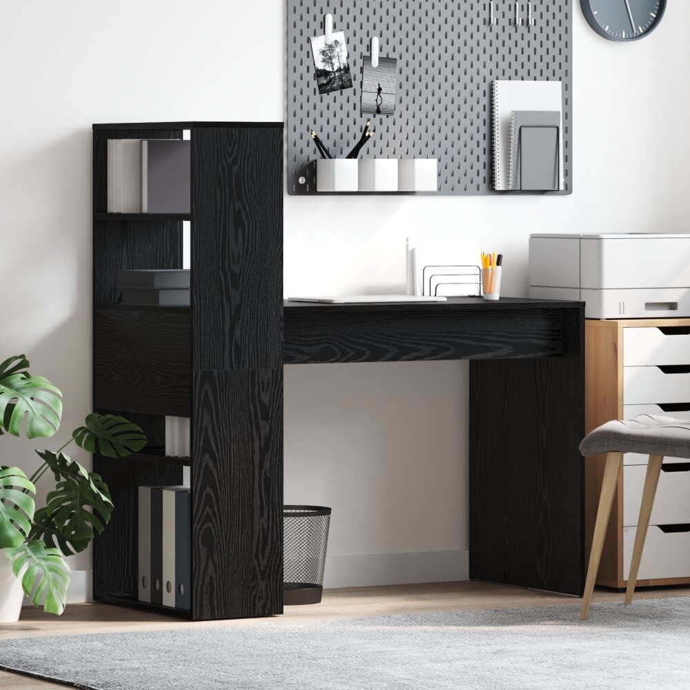 VidaXL Bureau met Opbergruimte Zwart Eiken 113x54x120 cm Bewerkt Hout