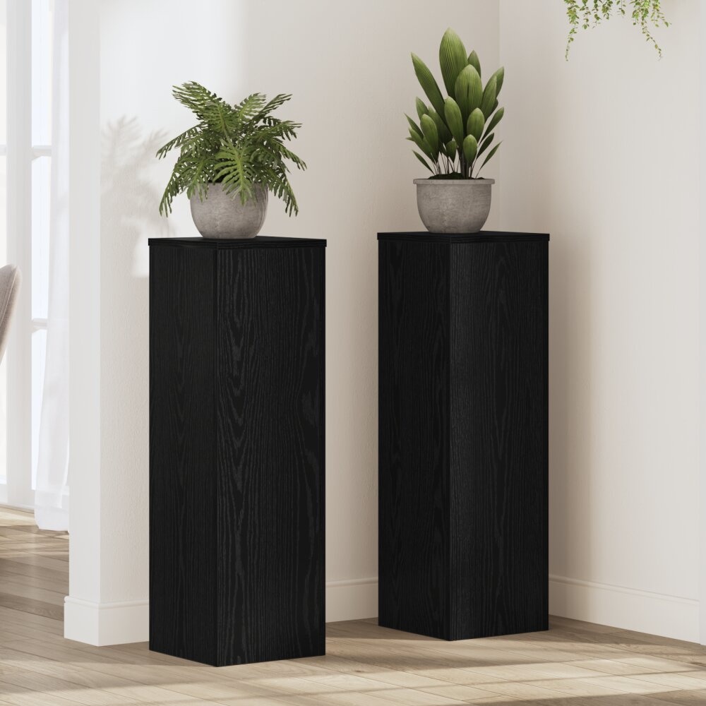 VidaXL Plantenstandaarden 2 stuks Zwart Eiken 25x25x80 cm Gelaagd Hout