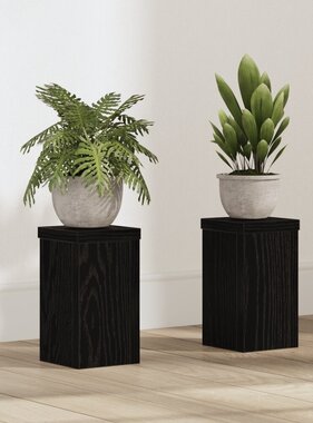 VidaXL Zwarte Eiken Plantenstand Set van 2 Zwart eiken Hout