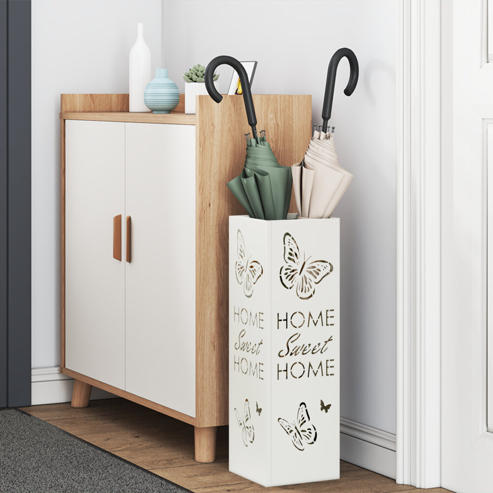 VidaXL Paraplubak Wit Metaal Middelgroot Decoratieve Inzetten