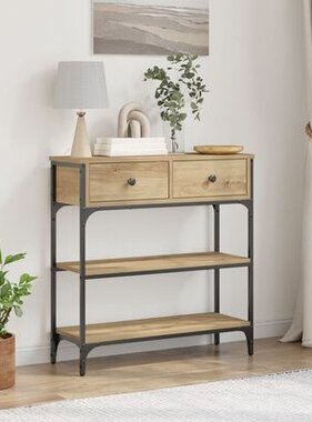 VidaXL Wandtafel 72,5x25x75 cm bewerkt hout en staal artisanaal eiken