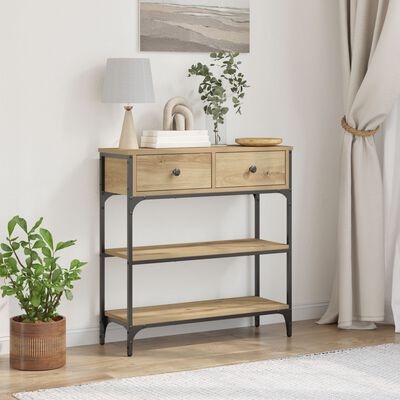 VidaXL Wandtafel 72,5x25x75 cm bewerkt hout en staal artisanaal eiken