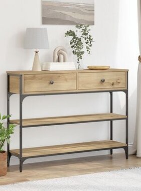 VidaXL Wandtafel 100x25x75 cm bewerkt hout en staal artisanaal eiken