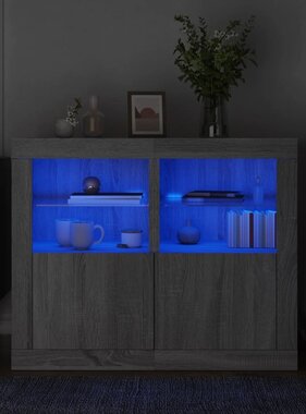 VidaXL Bijzetkastjes met LED 2 st bewerkt hout grijs sonoma eikenkleur