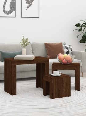 VidaXL 3-delige Tafeltjesset bewerkt hout bruin eikenkleur
