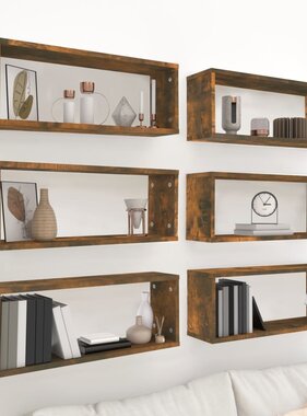 VidaXL Wandschappen kubus 6 st 60x15x23 cm bewerkt hout gerookt eiken