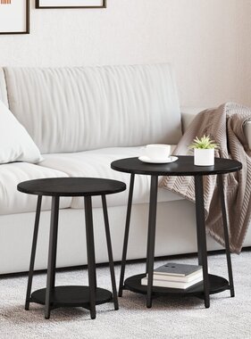 VidaXL Bijzettafel 2 stuks Zwart Eikenhout en Metaal